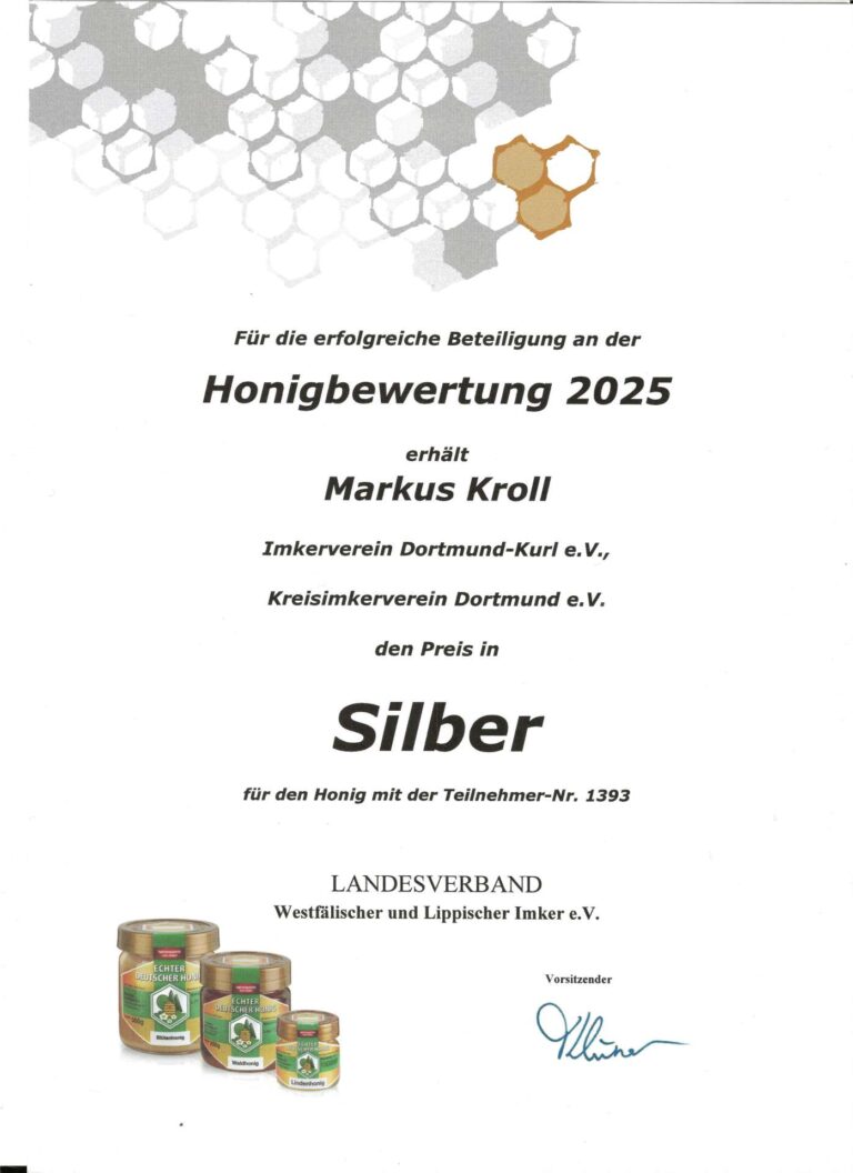 Honigbewertung Silber Rapshonig 2025